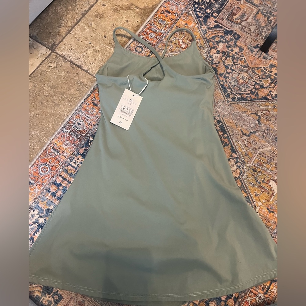 Halara Dress Brand new. Olive Green Built in Shorts.